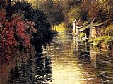 French Canvas Paintings - A French River Landscape